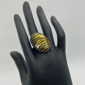Vintage Cocktail Ring Large Oval Tiger Stripe Size 8